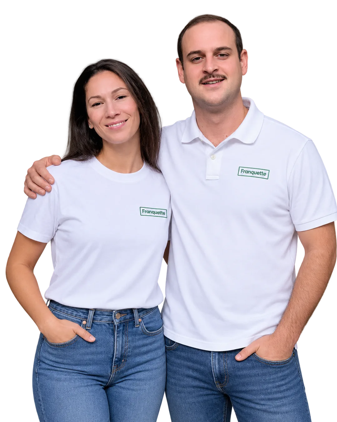 The two founders of Franquette in white Franquette shirts